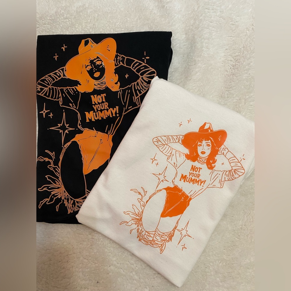 Trendy Tee - Black and White with Orange Graphic